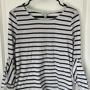 3 quarter length flare sleeve striped top